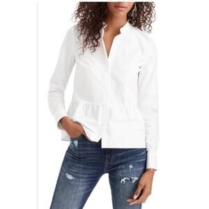 J.Crew White Button Up Peplum Hem White Long Sleeve Business Casual Blouse XS